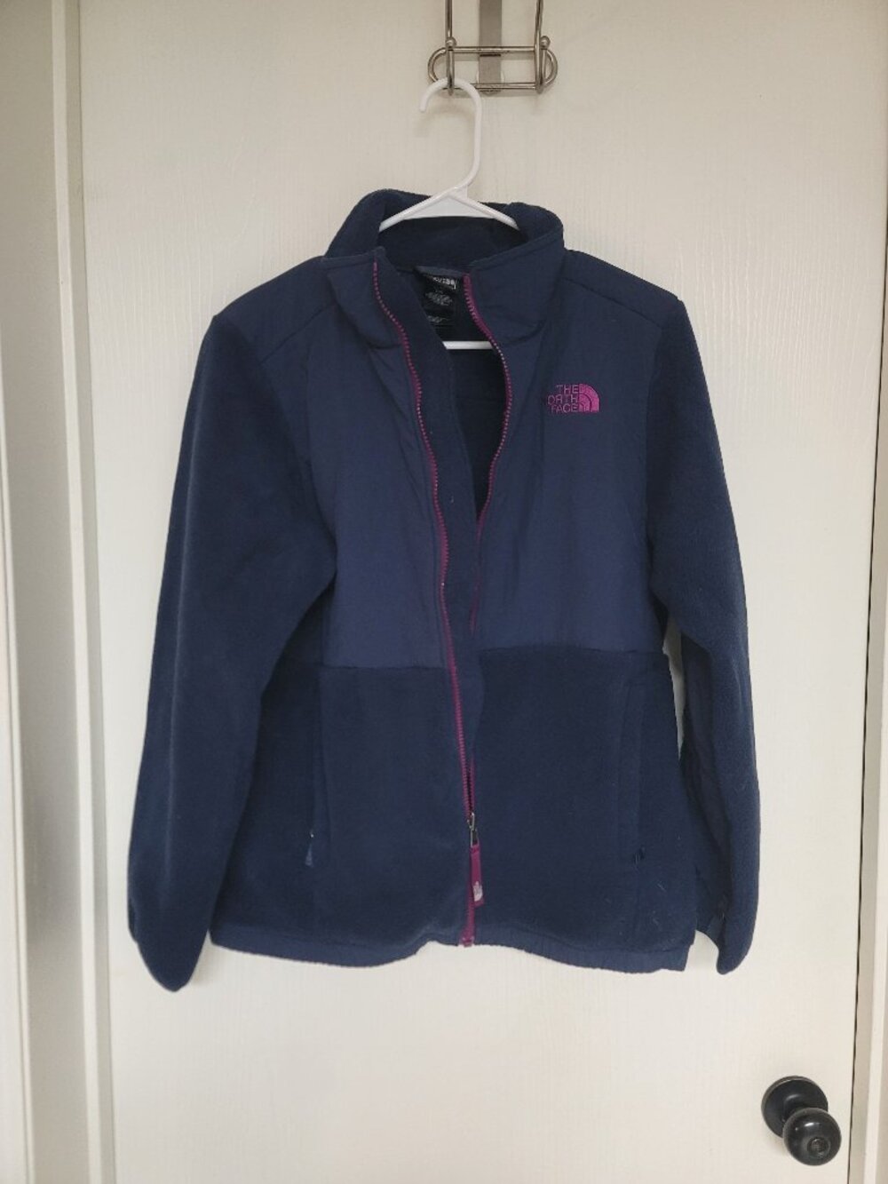 Girls navy blue and purple full zip The North Face thick sweatshirt - size XL